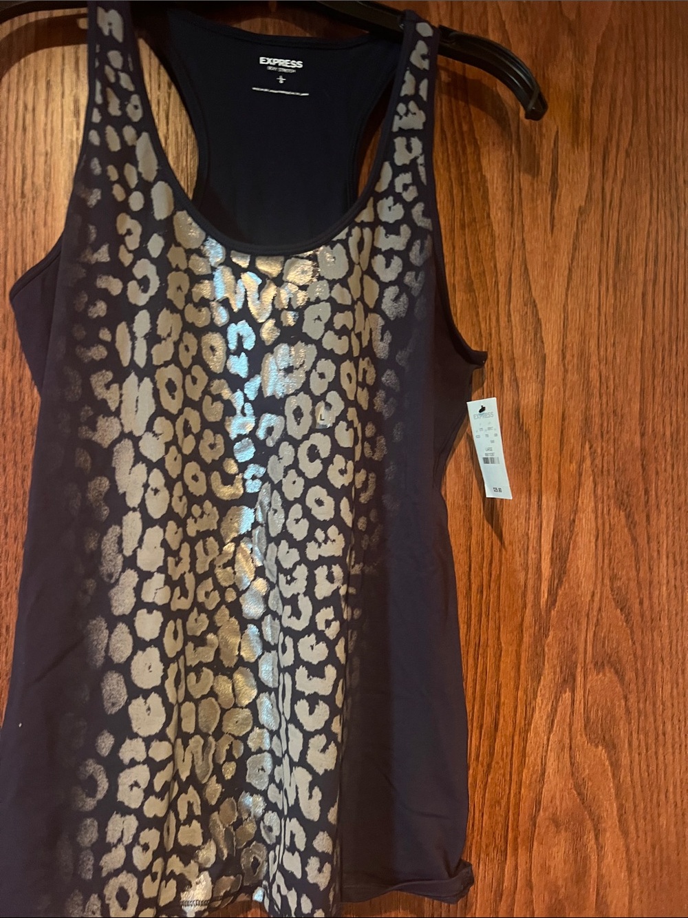 Express Women's Black Tank Top with Metallic Leopard Print